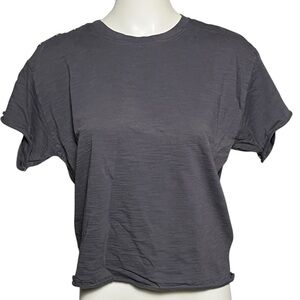 NATION LTD Gray Cotton Cropped Short Sleeve Boxy Brass Button Top Size Small